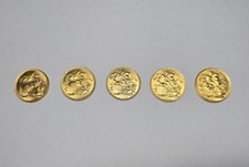 5 Edward VII FULL GOLD Sovereign Bullion Coins 1907, 1908, 1908, 1910, 1910