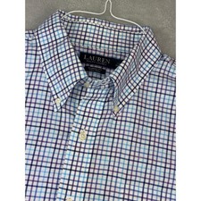 Ralph Lauren Mens 17.5X32/33 Classic Fit Plaid Button Down Shirt Non Iron Cotton