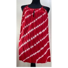 Chaps XL Red Tie Dye Sleeveless Halter Sundress Casual Cover Up