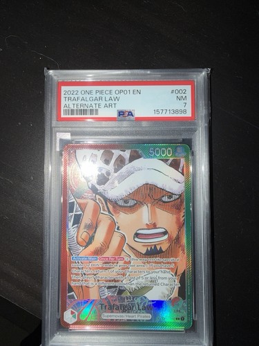 Bandai 2022 One Piece Romance Dawn OP01-002 Trafalgar Law Alt Art Foil PSA 7