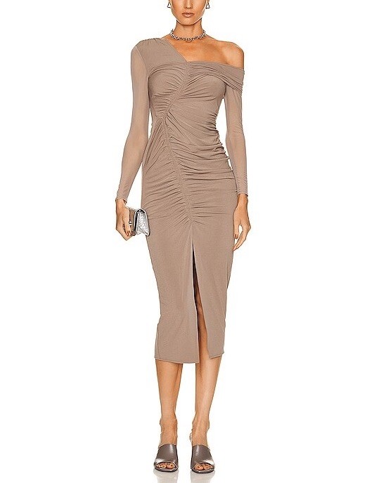 self portrait one shoulder midi dress self-portrait One Shoulder Ribbed Knit Dress in Pale Green