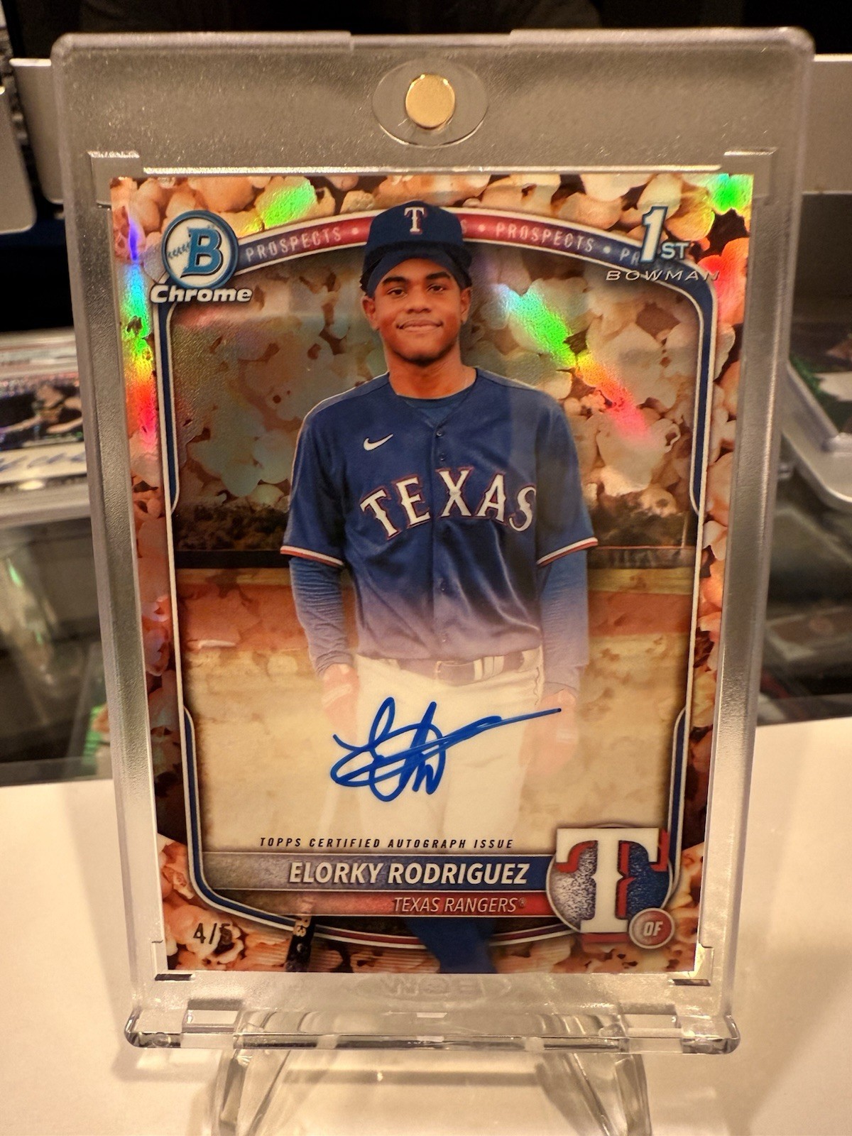 2025 Bowman Chrome #CPA-ER Elorky Rodriguez - Auto Popcorn Refractor 4/5 SSP