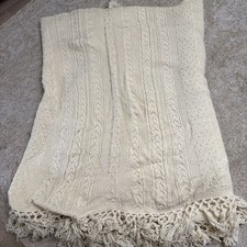 Handmade Cable Knit Cream Ivory Blanket Afghan Throw Indie Boho 92x105