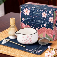 Matcha Whisk Set, 7 PCS Ceramic Matcha Sets with Bowl, Bamboo Whisk and Holde...