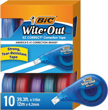 Wite-Out EZ Correct Tear-Resistant Correction Tape with 39.3 Ft of Tape, 10-Coun