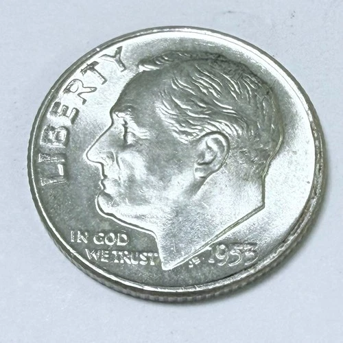 1953 D Roosevelt Dime 90% Silver 10c US Coin AU ABOUT UNCIR. CONDITION #6827
