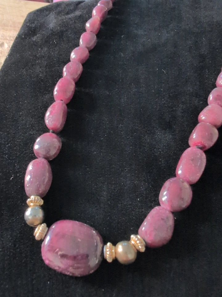 Collar Rubí Congo Crudo Diseñador Esterlina 925 Calidad Nuevos Cierres Apx 400cts Foto 3 de 4