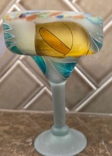 Hand Painted Calla lily Margarita Glass Frost Rim And Base, Mexico, 7"x4¾" 1 Pc