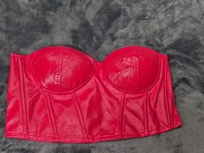Say What Red Shiny Faux Leather/vinylHalter Strapless Corset Top Medium