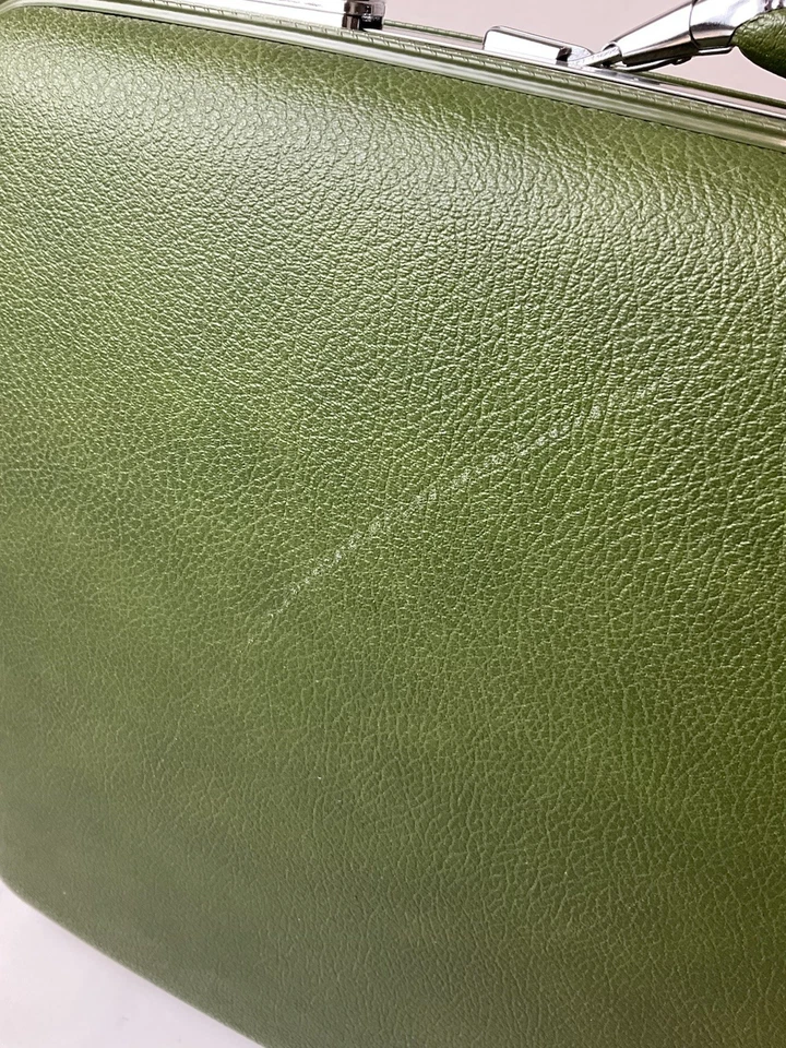 Vtg AMERICAN TOURISTER SUITCASE Hard Shell VINYL Luggage Travel Avocado GREEN - Image 4 of 4