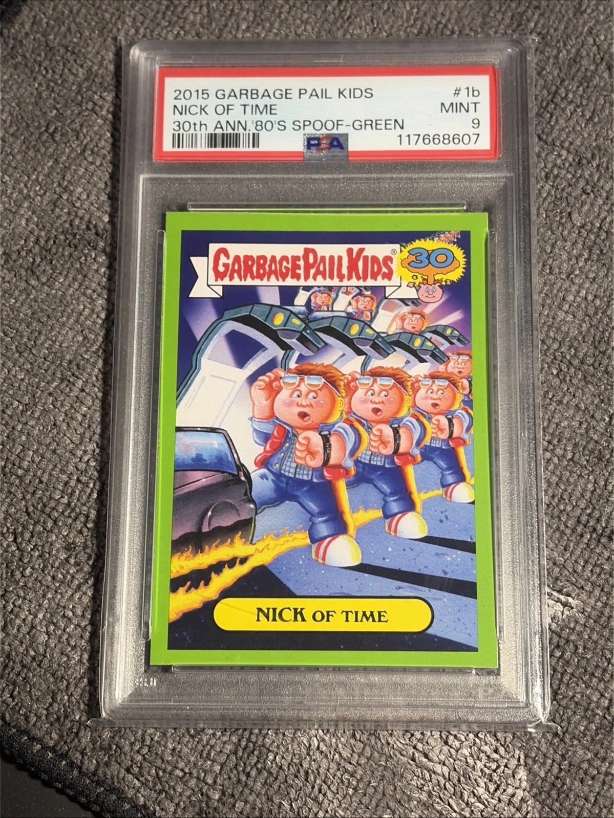 2015 Topps Garbage Pail Kids 30th Anniversary '80s Spoof Green #1b NICK OF TIME front