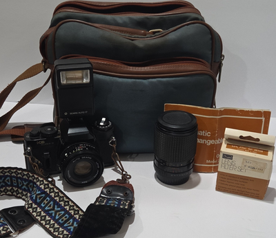 #ad #ad Sears KS Super II Black 35mm SLR Film Camera Kit w 50mm Lens amp; Auto 17 Flash $19.99