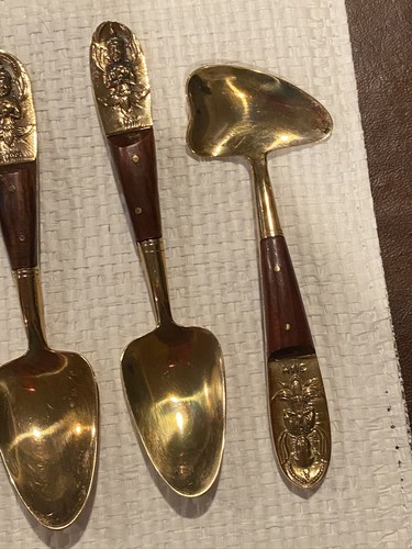 Vintage Geschirrset 21 Messing und Holz große Naht - Bild 5 von 12