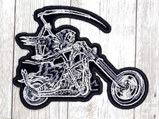 Grim Reaper On Bike Iron On Embroidered Back Patch 4" x 3"