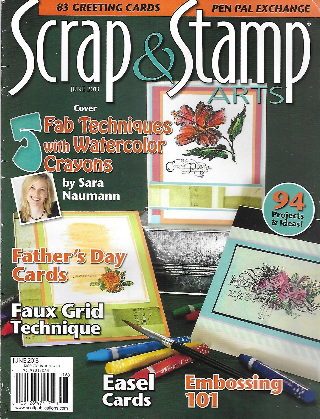 Scrap and Stamp Arts Magazine Watercolor Crayon Techniques Faux Grid Easel Cards
