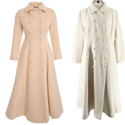 NWT Sofia Tsereteli Redingote Fit Flare Coat Virgin Wool Cashmere Ivory 16/18