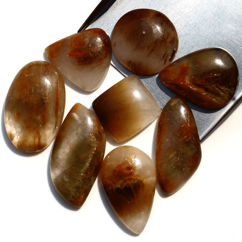 8 Pcs Natural Cacoxenite Rutilated Quartz 18mm-33mm Mix Cabochon Loose Gemstones - Picture 3 of 17