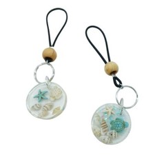 Tropical theme Round resin beach Keychain Pool Key turtles, shells  starfish