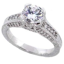 Sterling Silver Vintage Style Engagement CZ Ring w/ 7mm 1.25 ct Center CZ