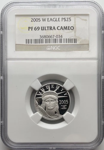 2005-W  PLATINUM EAGLE LIBERTY PROOF $25 1/4 OZ  - NGC PR 69 ULTRA CAMEO CAM
