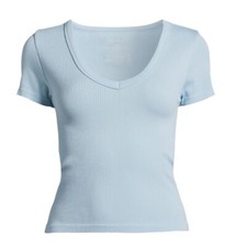Seamless V-Neck Seamless Tee with Short Sleeves Light Blue 4733