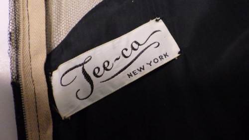 Vintage 1960er Jahre T-Shirt Ca New York Abschlussball Cocktail Gothic Kleid schwarz/gefleckt Netz - Bild 5 von 11