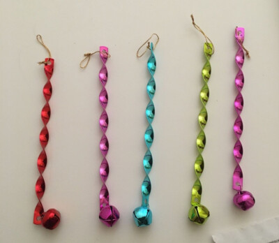 Shiny Spiral Icicle Christmas Ornament w Jingle Bell Metal 8 inch