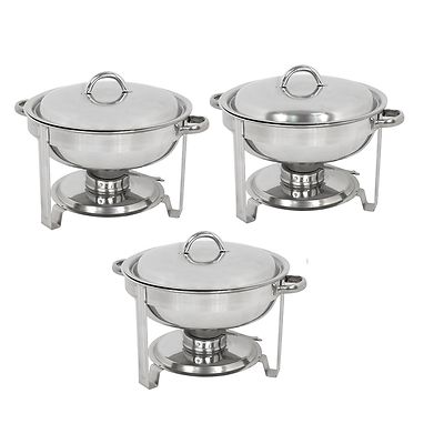 Set of 3 Round 5 Quart Chafing Dish Catering Stainless Steel Banquet Buffet Tray