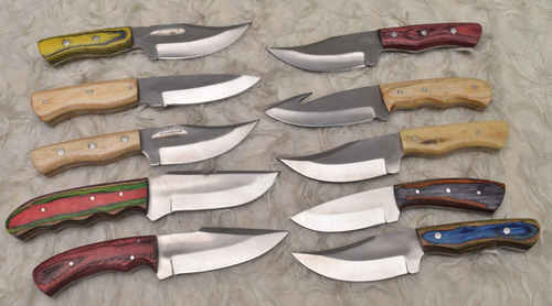 Lot Of 10 8" Inches Handmade Carbon Steel Skinner Knives With Leather She # B-43