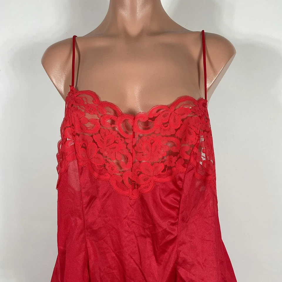 De Colección Años 90 Ropa Encubierta L Rojo Encaje Nylon Teddie Mameluco Lencería Peluche Body Foto 2 de 4