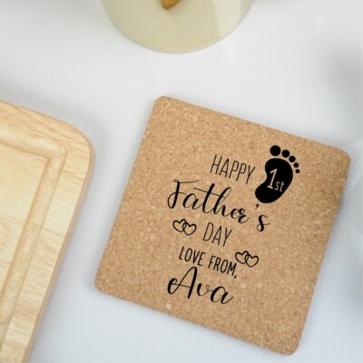 Vatertag Geschenk, Erster Vatertag Untersetzer Personalisiert Kork Untersetzer von Baby