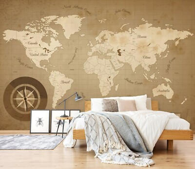 3D Vintage Compass 237NA World Map Wall Paper Wall Print Decal Mural Fay