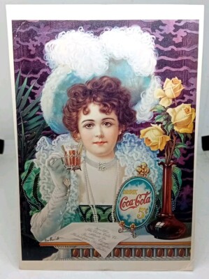 Getränk Coca Cola 5c Erster Cola Kalender Mädchen 1901 Vintage Repro Postkarte 