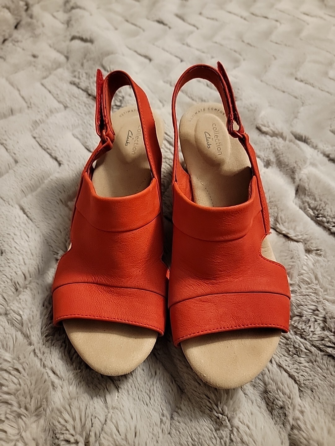 Clarks Size 10 Red Cork Wedge Slingback Sandals 3 Inch Heel Excellent Condition