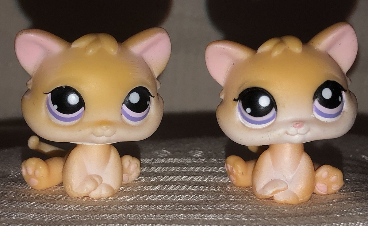 2 AUTHENTIC LPS Littlest Pet Shop Orange Kitten Cat Purple Eyes