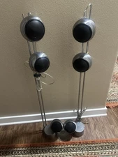 Lot of Six Orb Audio Double Pair Chrome Sphere Speakers With Stands
