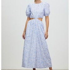 Faithfull the Brand Alessandro's Floral Cotton Cutout Midi Dress 4 Blue