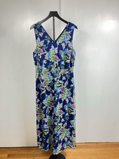 Isaac Mizrahi Women's Live Maxi Dress Size 14 Blue Floral Slvless Long Side Zip