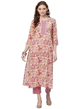 GoSriKi Women's Rayon Blend Printed Straight Kurta with Pant