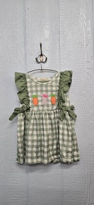 New Size 6 Marie Nicole Girls' Green Gingham Bunny & Carrot Dress