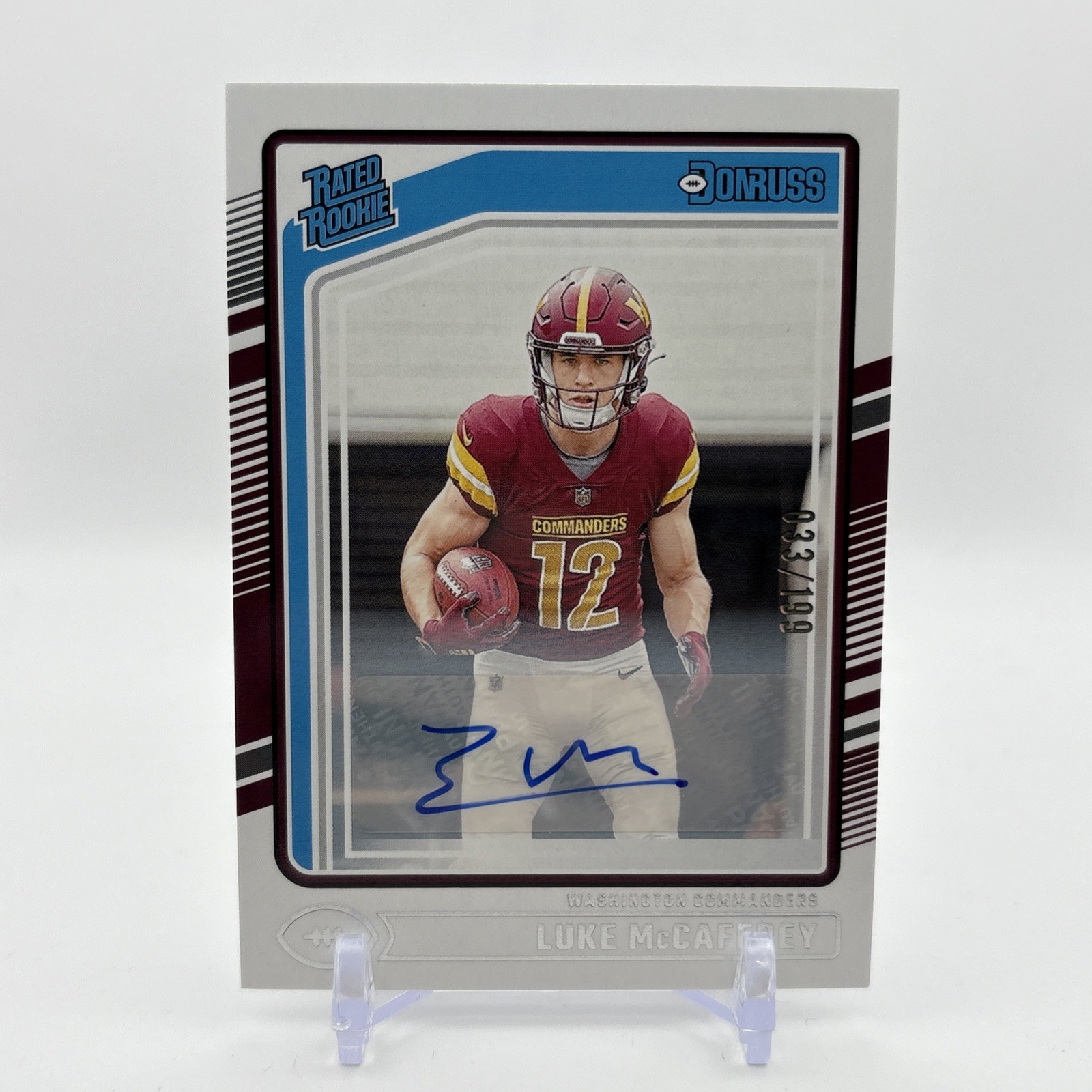2024 Panini Donruss Luke McCaffrey Rated Rookie Auto /199 Commanders RC