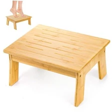 6.5" High Wooden Bed Step Stool, 300 Lbs Capacity Small Bamboo Foot Stool, Non 