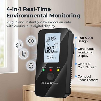 Steadfast haven co detector, 4-in-1 Detector with HD Screen, Home, Apartment