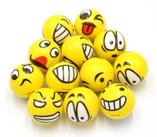 Set of 12 - Fun Face Stress Balls Cute Hand Wrist Small, Yellow