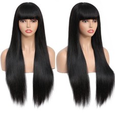 Straight Human Hair Wigs with Bangs NO Lace Front Wigs with Bangs for Women