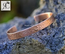 Bright Rustic Hammered Solid Copper Wide Cuff Bangle Bracelet Handmade Jewelry