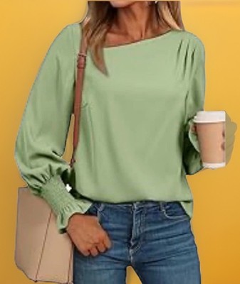 New! EVALESS Women s Casual Boho Olive Size Large L Blouse Dress Shirt Top NWT