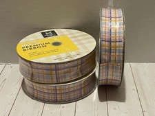 New lot of 3 rolls Member  s Mark wired edge ribbon 1.5" x 50 yards plaid spring