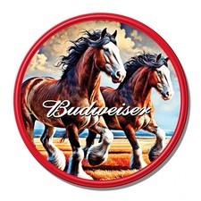 Desperate Enterprises Budweiser Clydesdales Fully Embossed Round Steel Sign -...