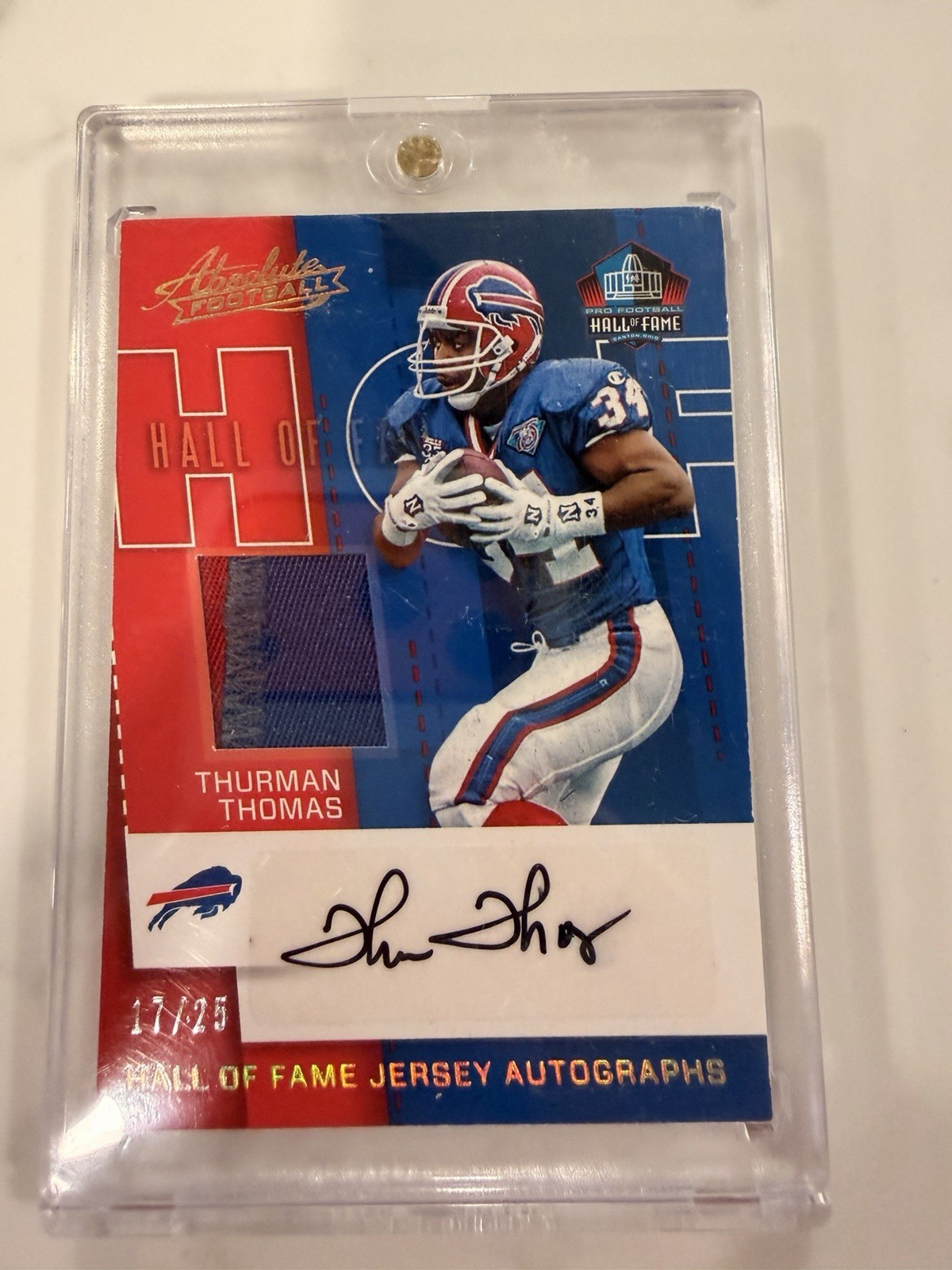 2017 Panini Absolute HOF Jersey 17/25 Thurman Thomas #HJA-TT Auto 3 Color Patch